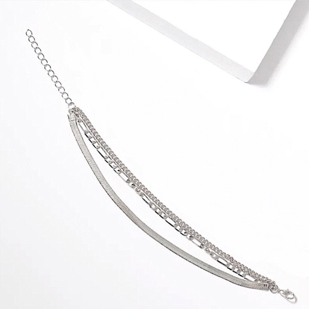 ⚜️[𝟯/$𝟭𝟴]⚜️NEW 3 Layered Curb Figaro Herringbone Chains Bracelet - Picture 8 of 13